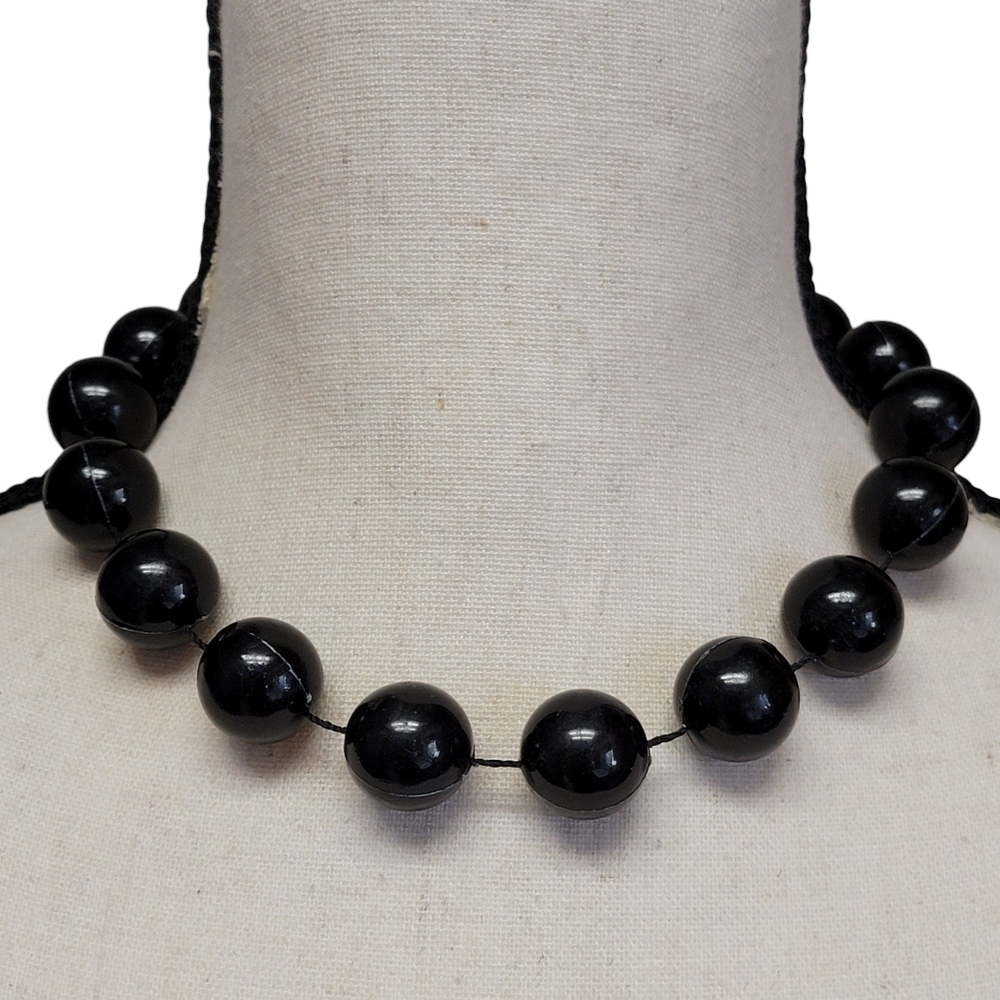 VTG 90s Black Beaded Statement‎ Choker Necklace 17" Chunky Retro Mod Revival Y2K